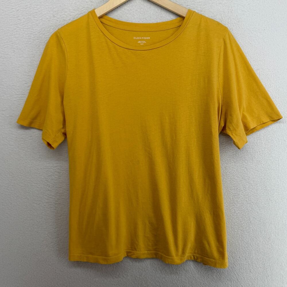 EILEEN FISHER Top M Organic Pima Cotton Jersey Crew Neck Short Sleeve Yellow